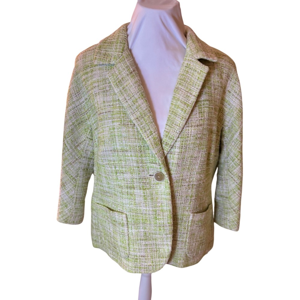 Vintage Woman Petites Blazer Tweed Green Spring Lightweight 14W Elphaba Jacket